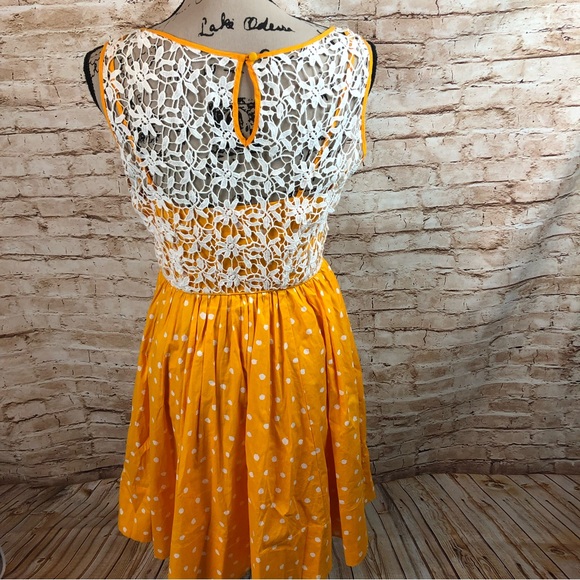 Anthropologie Moulinette Soeurs Yellow Dot Dress with Lace Back 4 - Picture 4 of 8